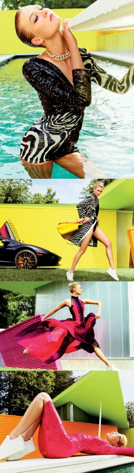 卡莉・克劳斯-动态美诱，造型生动的色彩“水宝宝”-Glamour杂志封面人像