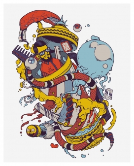 BARBERSHOP理发店装饰丝网海报插画设计