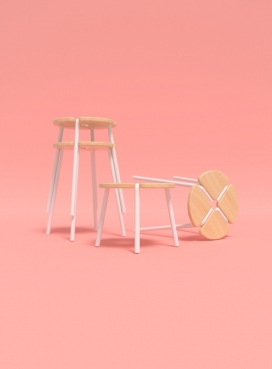 TREVO凳子设计-弯曲圆筒状的轮廓角度保证安全和有趣的堆叠