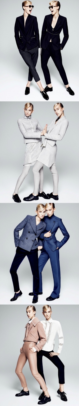 双酷姐妹行-娜斯佳斯登和伊娃-VOGUE时尚日本2015年10月-弯曲中性“男装”时尚造型秀