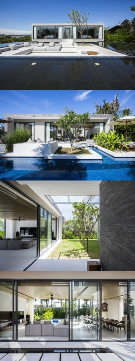 越南的海滩度假胜地屋顶游泳池别墅-有一个环绕下沉式休息室屋顶游泳池。位于城市岘港之间的海岸线，五星级的度假圣地，带水疗中心和酒店，以及众多的休闲设施。