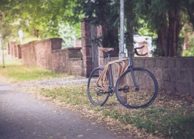 同心木框自行车-橡木贴面的薄层构成了这辆自行车，木材类似于金属的刚性。设计师采用木材三个同心菱形片，让人联想到树木年轮的图案，构成了自行车的核心。