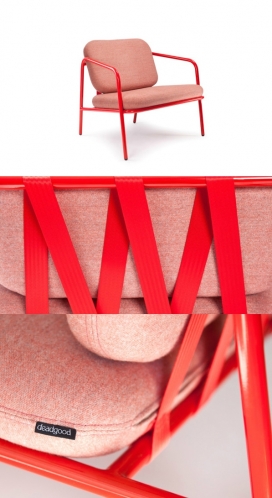 实用简洁的红色椅子-具有软座椅和暴露的红色织带靠背