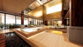 “浮动-宫殿”-Bond概念游艇奢华室内家具设计-拥有180米（590英尺）长，有六个甲板，供34位客人和48船员一起吃住。甲板上有56英尺（17米）的玻璃底游泳池，也有开放至私人室外休息室，私人水疗中心，一间办公室，一个图书馆和一个天空酒廊，十分适合开派对