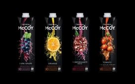 新西兰McCoy果汁饮料包装设计-色泽鲜艳，动态飞溅和果汁滴细节搭配，呈现迷人的美学与品质