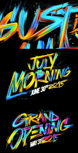 Midnight Summer experiments-疯狂五彩水墨字体排版插画设计