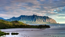 海洋岛悬崖船舶云