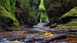 高清晰绿色山间溪流小瀑布壁纸