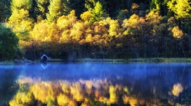 高清晰金秋湖油画美景壁纸