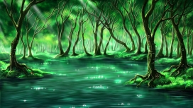 绿色魔法森林湖壁纸