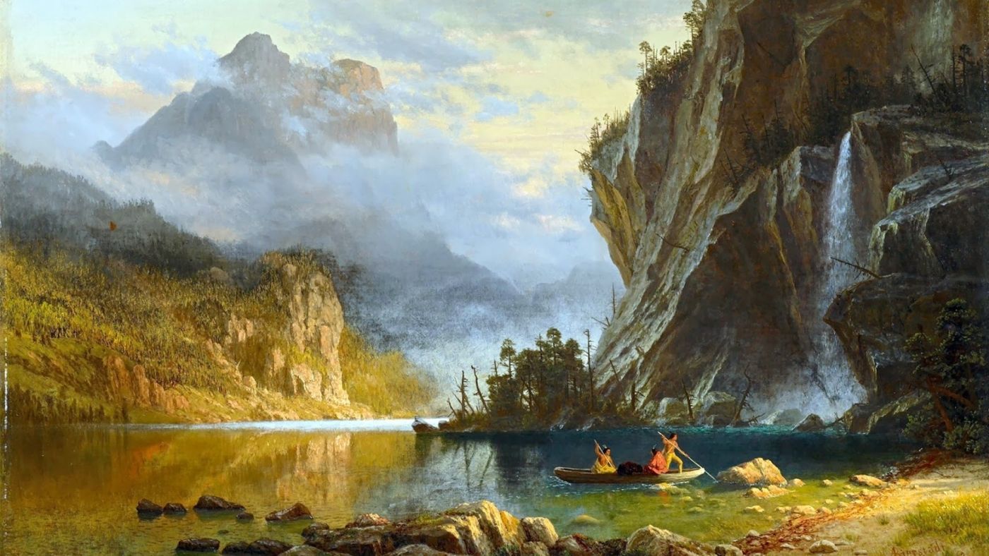 高清晰水墨湖划船壁纸图片