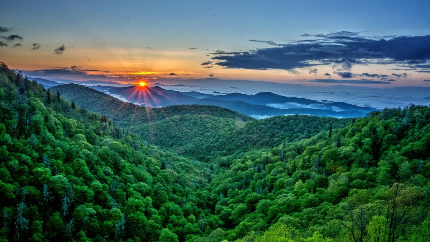 绿山的早晨太阳图片