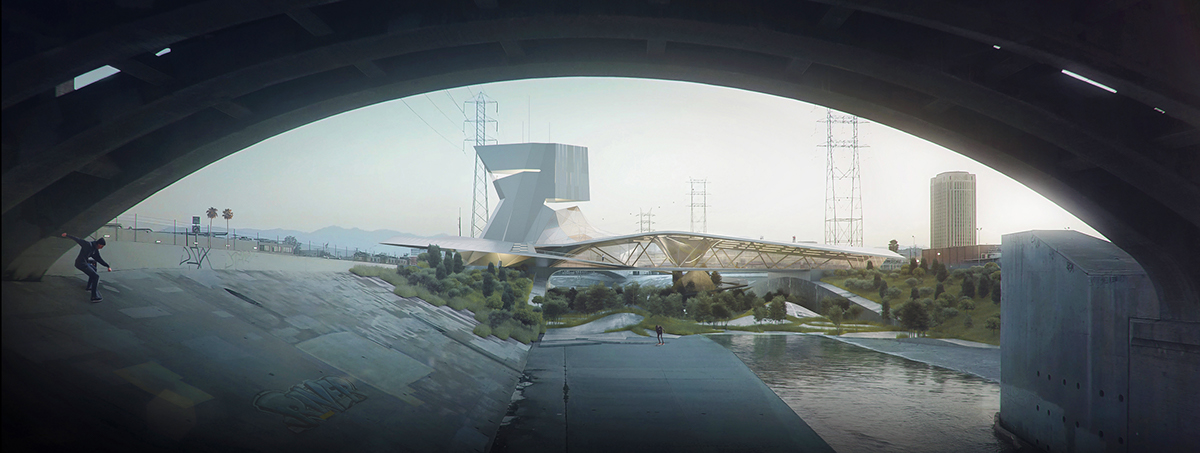 L.A.R STATION-一个时代错落的项目,位于市中心附近的洛杉矶河畔。 该设计旨在成为军事驱动社会中的火车站/控制塔---酷图编号3