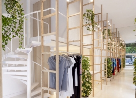 木梯园艺衣服木架设计-四米高的天花板和一个完全玻璃门面，一个明亮通风的空间