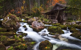 高清晰原始森林溪流瀑布桌面壁纸下载