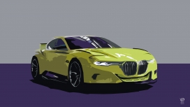 高清晰手绘黄色BMW宝马轿跑车插画壁纸
