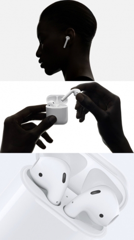 苹果AirPods蓝牙无线耳机设计－充一次电可以听歌5小时，若没有电，充电15分钟可以用3小时