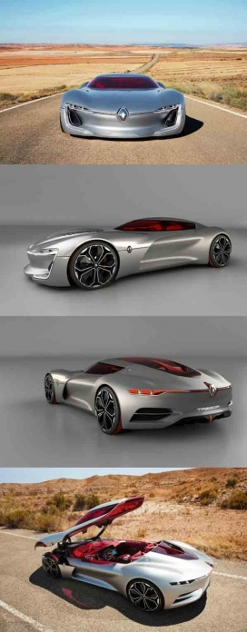 一个面向未来的汽车表达-雷诺电动TREZOR Coupe概念车设计，温和的349马力，这一切都归功于其高效的电动动力系统，低而宽的比例，和碳钢框架结构