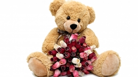 抱红色玫瑰花的泰迪熊