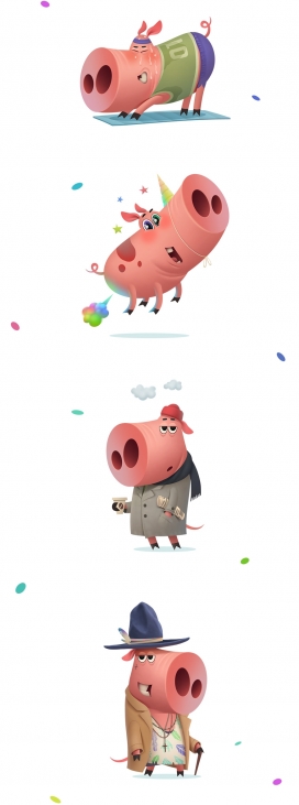 贪心桃红色的“飞猪”插画设计
