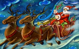 高清晰送祝福的圣诞鹿与圣诞老人