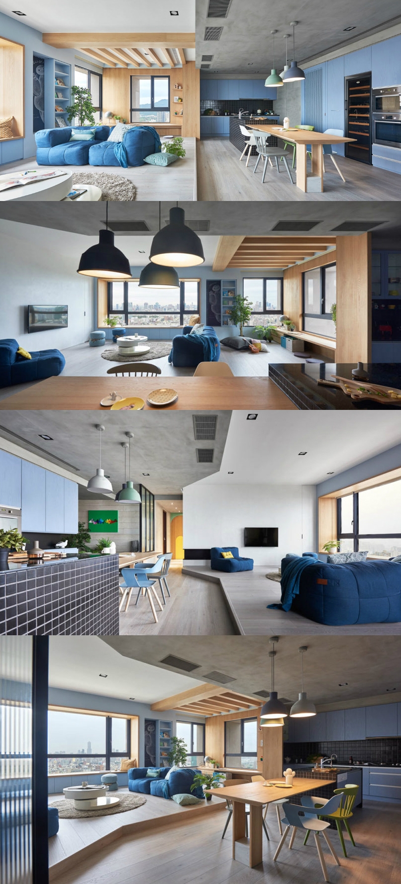 一个顽皮现代家庭的公寓生活方式-位于中国台湾,里面住着一对年轻的已婚夫妇与2个孩子,为了寻找生活之间的平衡,他妈聘请HAO设计创造内部,以反映他们的乐趣精神,使它成为一个多彩的地方,让他们的两个孩子玩和长大。图片