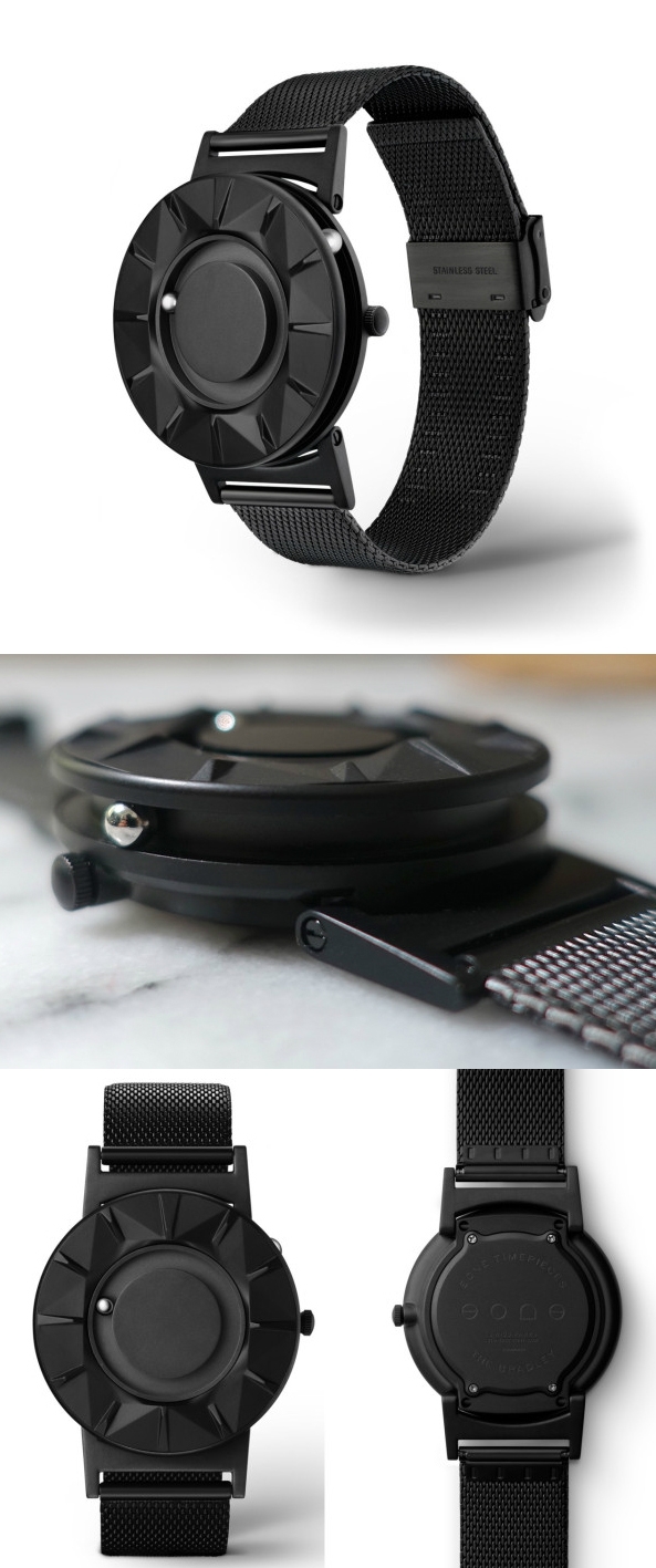 一个独特黑色滚珠的Bradley腕表-其特征在于三维设计,拓扑地传达触摸的分钟和小时,专为视障人士设计,采用磁力驱动双滚珠轴承系统,40毫米直径和11.5毫米的表壳,几何凹凸形状极具雕塑感,用户可以通过触摸圆形滚珠莱知道时间封面大图