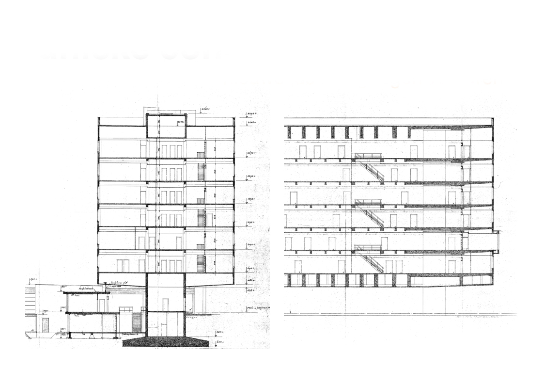 建筑本身的构造一直是设计的出发点。原先大楼内漂亮复杂的楼梯间、铺砖地面以及覆盖的墙面也重新回到大楼里。在部分塑形混凝土核心筒墙面和清晰的涂漆的人工部分都体现了大楼的严密性,并提供了一定的向导性。牙科学科的使用者的严谨性和大楼的粗旷感形成了微妙的对比。光与影之间的调和以及新鲜光滑的材料和颜色共同配合成为了这栋坚实大楼涅?重生的设计核心