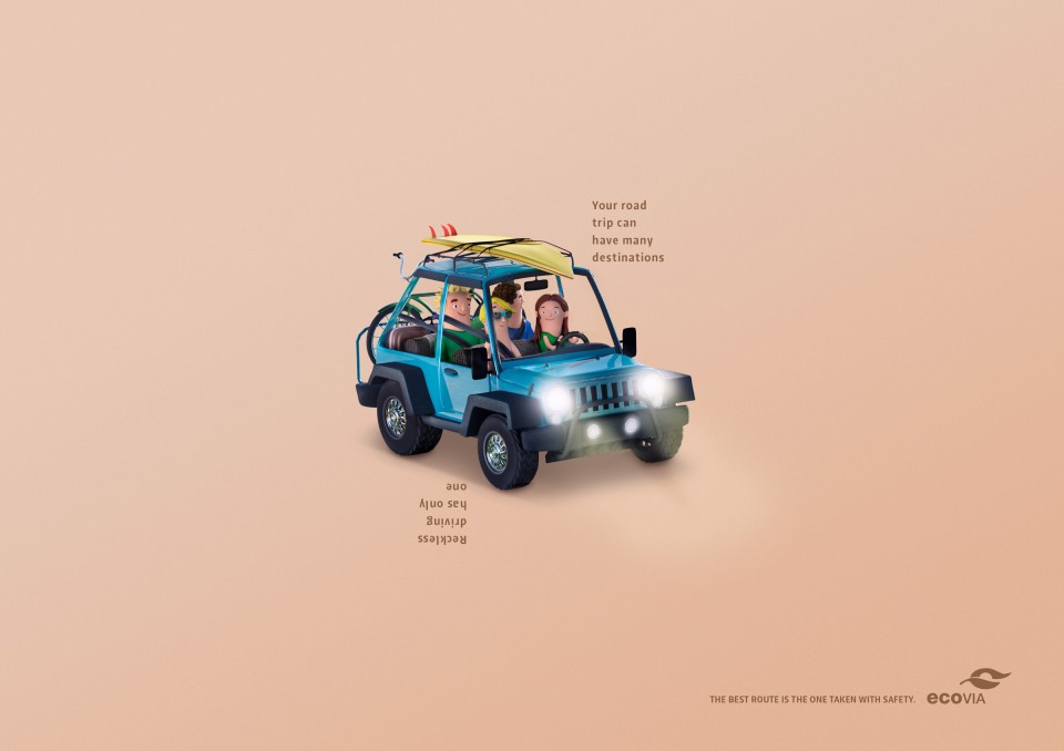 我们的公路旅行可以有很多目的地,鲁莽驾驶只有一辆,最好的路线是安全的路线- Ecovia平面广告---酷图编号1
