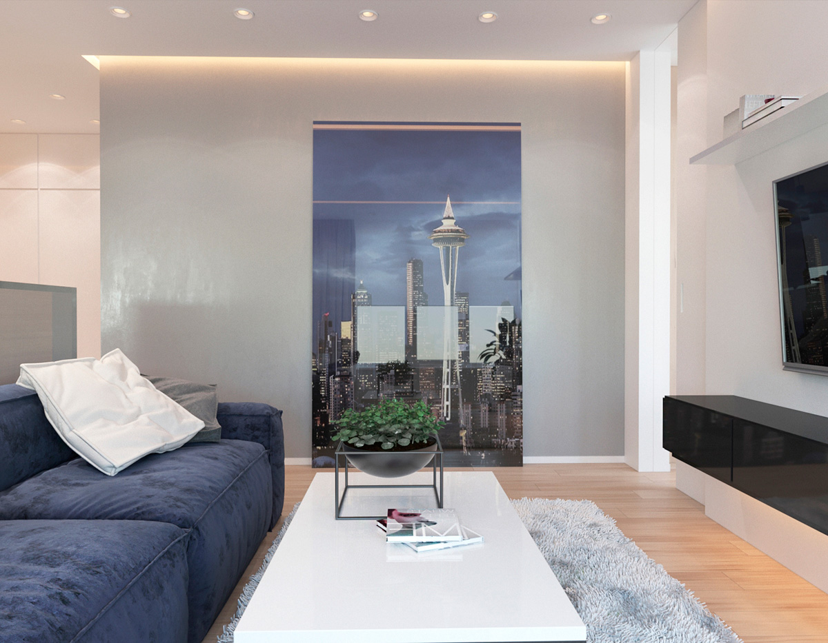 2个带有现代色彩设计的单身卧室公寓---酷图编号1189191