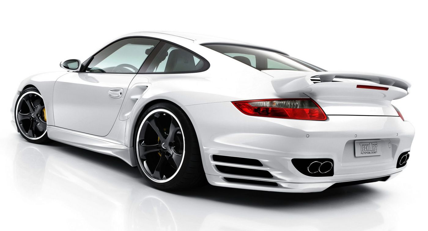 高清晰白色保时捷911汽车尾部侧面壁纸图片