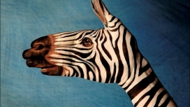 手掌彩绘的斑马