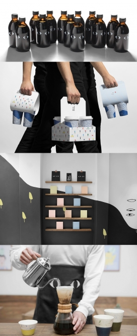 墨西哥城附近的一个咖啡馆咖啡外卖包装设计-巨幅壁画混合的本质墙可以唤醒咖啡的香味，并激励新的想法