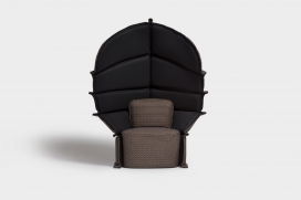 Färg＆Blanche使用Bolon面料制作武士龙头长颈部扶手椅设计-可以进入的外壳，它可以保护你，外形像一个秋千