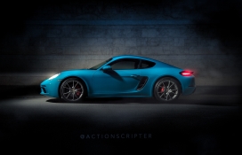 2017款蓝色保时捷718 Cayman S跑车摄影图