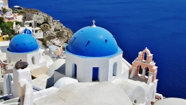 高清晰希腊蓝顶度假屋壁纸