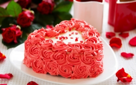 高清晰红色玫瑰花心型蛋糕壁纸