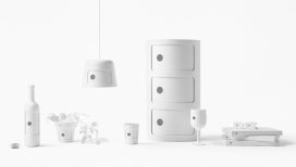 Nendo-全白迷你版杯子和植物盆-Componibili系列包含了许多物品，每个都是以最畅销的塑料家具作为基础