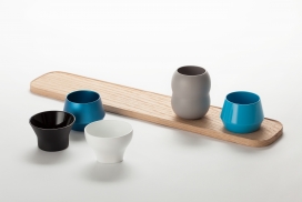 Arumjigi现代茶杯-由陶瓷、耐热塑料和铝材料组成，4个茶杯可以作为茶叶盒和盖子，可以以各种方式堆积起来