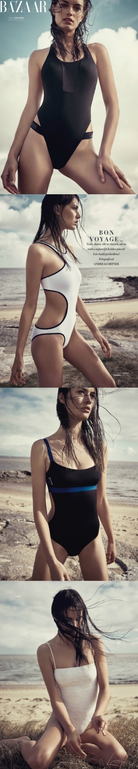 Harper Bazaar捷克2017年8月-沙滩上的三角形泳装