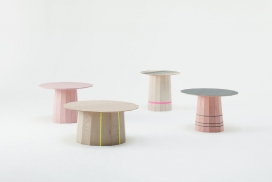 荷兰设计团队创造了该公司baijings彩色木系列多边形的咖啡桌与凳子