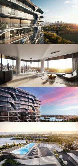 64米高的公寓楼-它的设计包括角阳台和一个游泳池顶的屋顶-