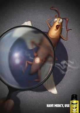 使用怜悯袭击-Raid杀虫剂平面广告