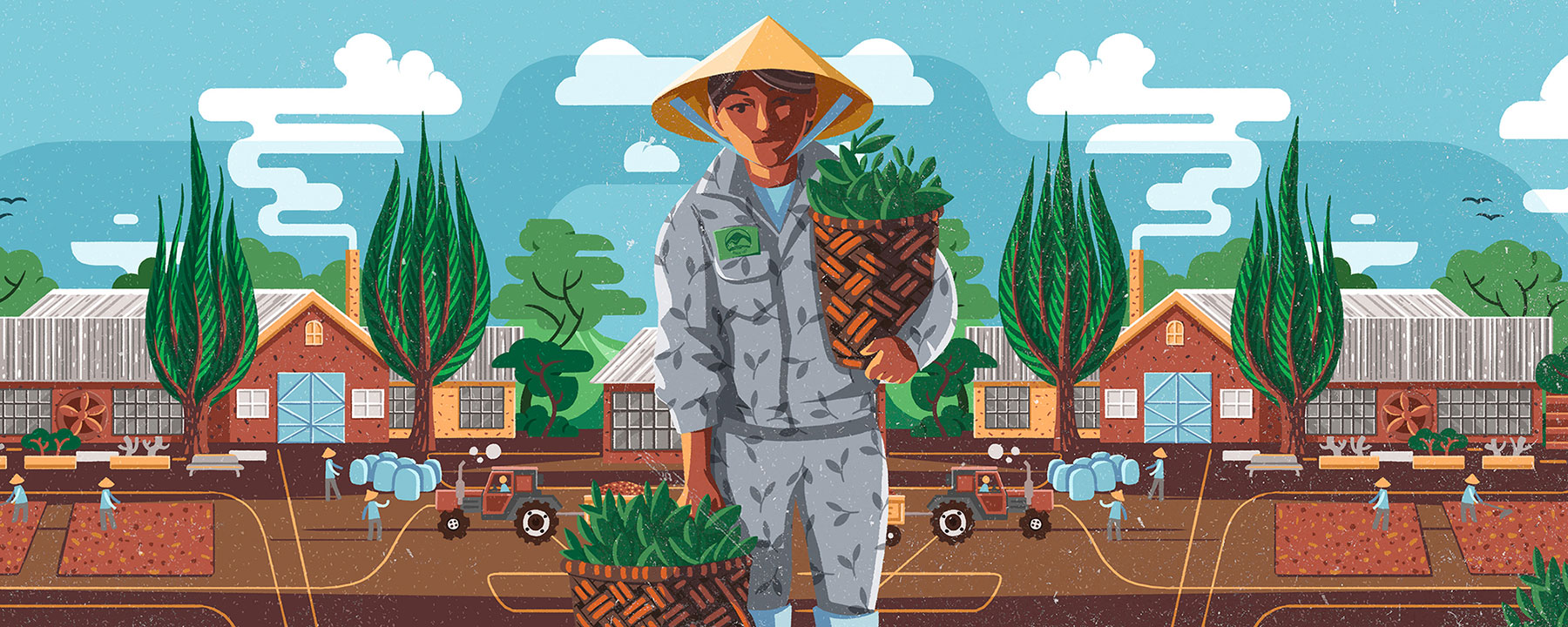 配有色彩鲜艳动态插图的越南咖啡和茶杯---酷图编号10