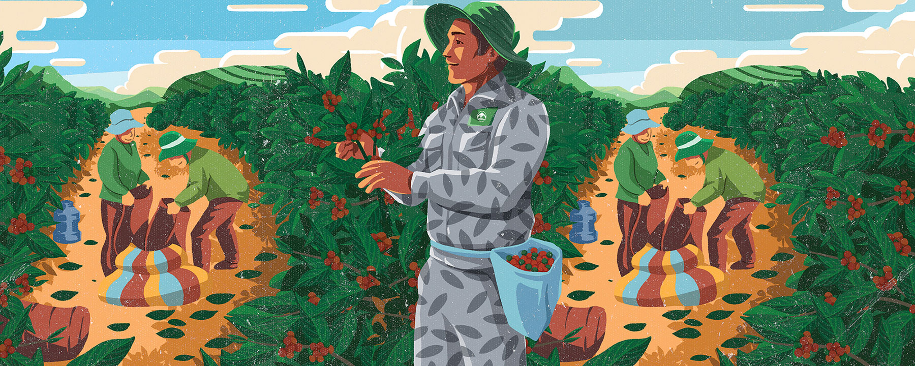 配有色彩鲜艳动态插图的越南咖啡和茶杯---酷图编号7