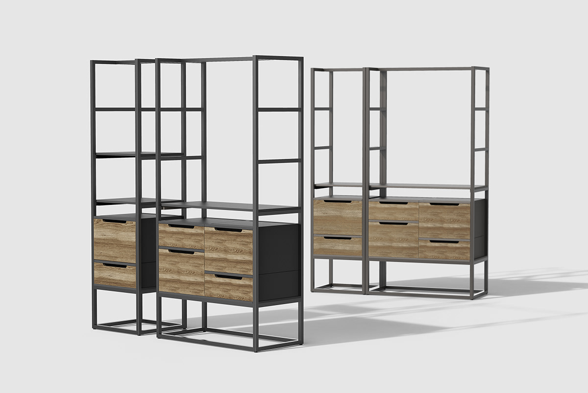 Add storage橡木钢架带抽屉的货架衣柜---酷图编号5