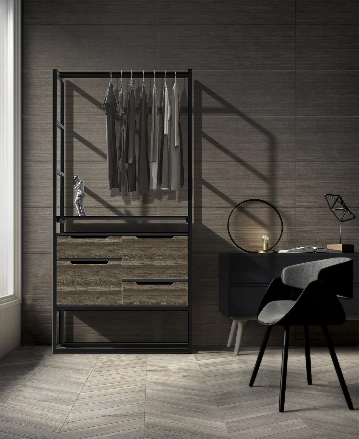 Add storage橡木钢架带抽屉的货架衣柜---酷图编号4