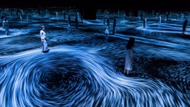 用灯光在维多利亚国家画廊营造海螺交互式的磁性漩涡，镜子环绕着空间，在画廊里创造出无限海洋的幻象。