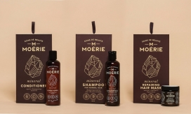 自然气息浓郁棕色包装的Moerie头发护理品牌-丰富的棕色色彩和人文主义排版，总体感觉是天然和有机的，增强了产品内部成分的质量