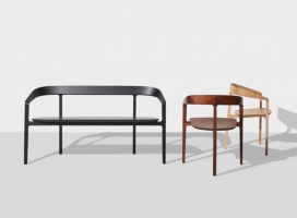 澳大利亚设计师Tom Fereday为DesignByThem推出了Bow实木拱形靠背椅子-混合了弯曲和直线，突出了木材的纹理